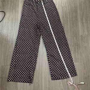 Bass Black Wide-Leg Pants with Pink Floral Dot Print